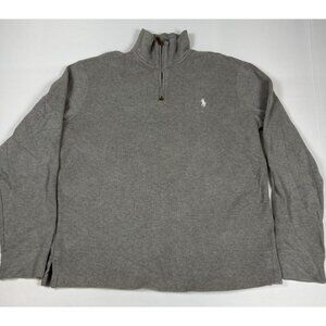 Polo Ralph Lauren Men S Quarter Zip Sweater Grey Cotton Pullover White Pony